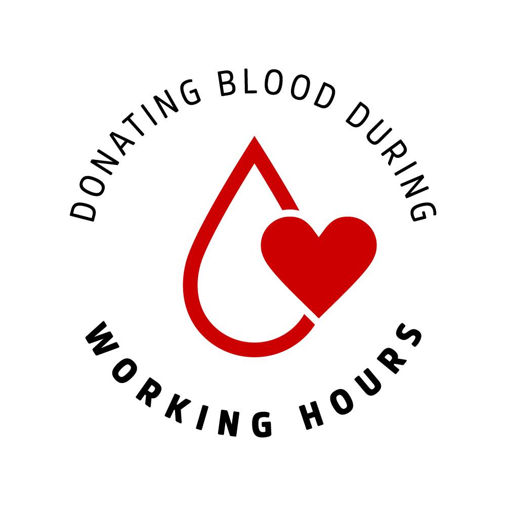 Donating blood during working hours label.